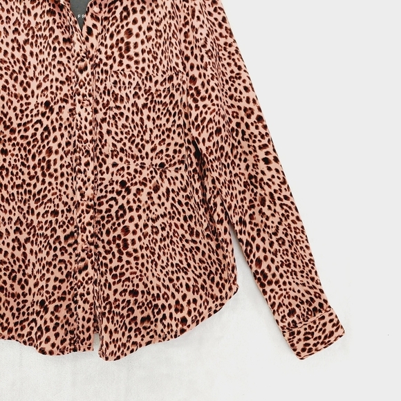 NEW FRNCH Pink Leopard Print Long Sleeve Button Down Shirt P4359 - Picture 4 of 9